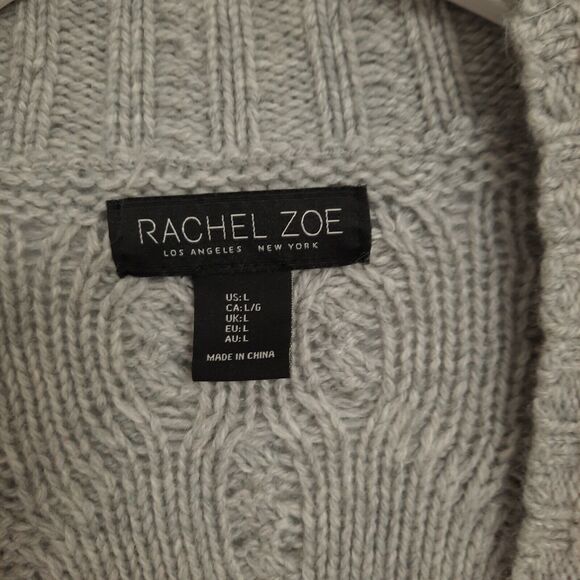 Rachel Zoe Gray Cable Knit Cardigan Sweater Sz Large Wool Blend Open Front - Picture 5 of 9